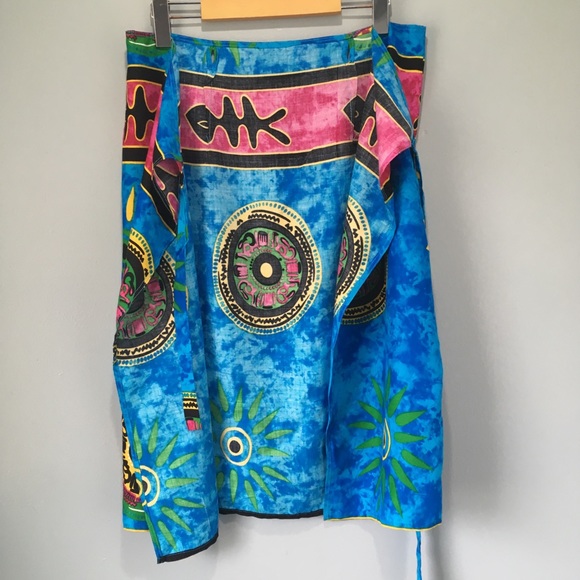 Beach Coverup Wrap Skirt Blue Tie-Dye Rayon NWOT - Picture 8 of 8